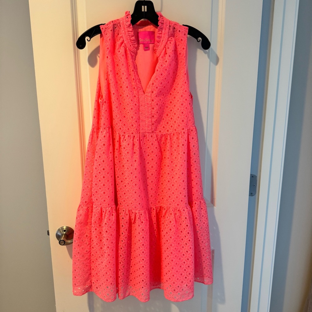 Lilly Pulitzer Pink Eyelet Tiered Mini Dress - Picture 3 of 8